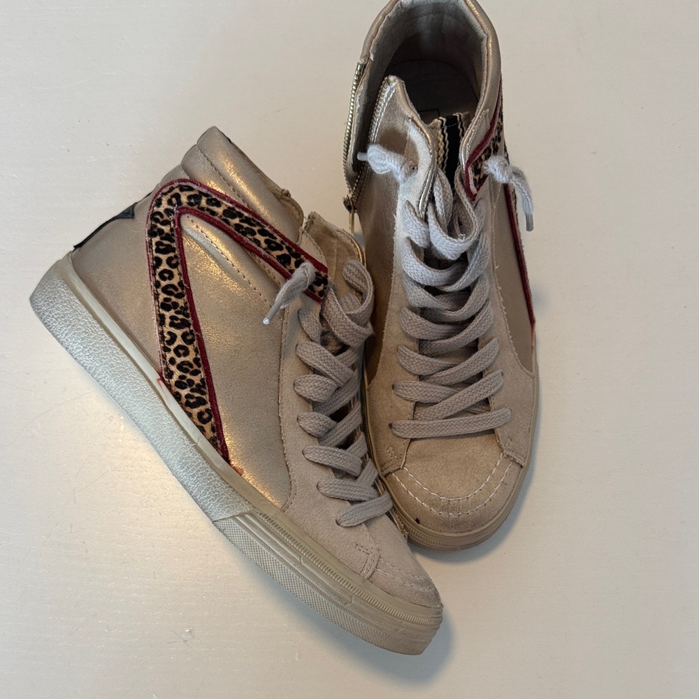 ShuShop Gold and Leopard High-Top Sneakers